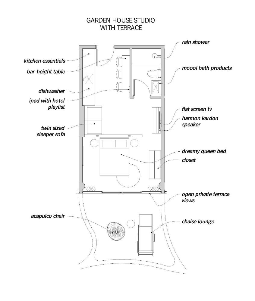 Garden House Studio with Kitchenette and Private Terrace interior
