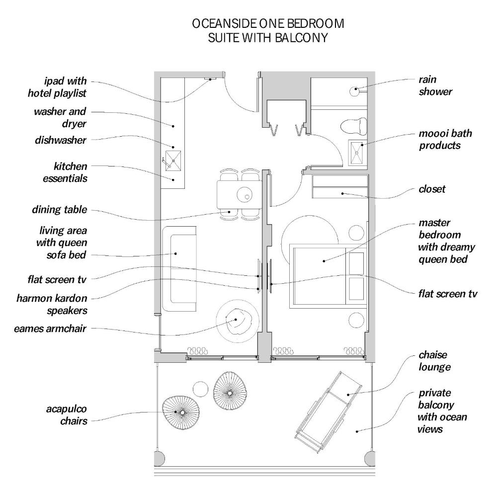 Oceanside One-Bedroom Suite with Kitchenette and Balcony interior