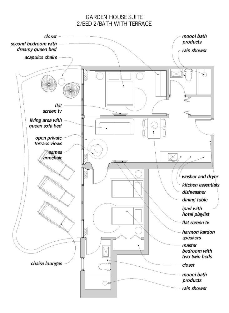 Garden House Suite 2/Bedrooms 2/Bath with Kitchenette and Terrace interior