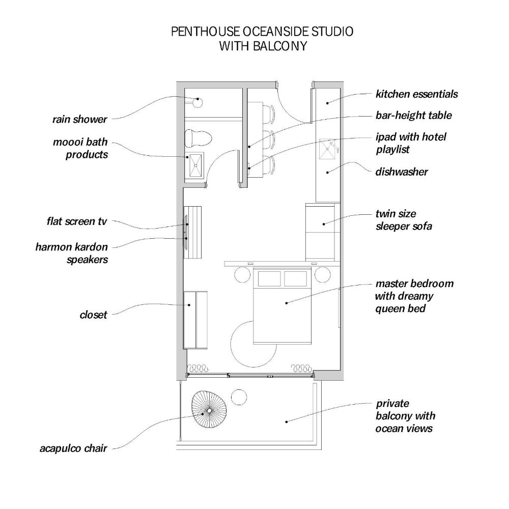 Penthouse Partial Ocean View Studio with Kitchenette and Balcony interior