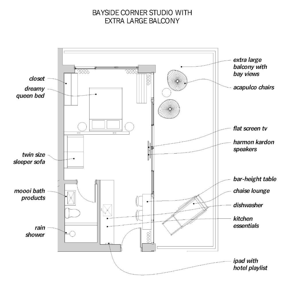 Corner Bayside Studio with Kitchenette and Spacious Terrace interior